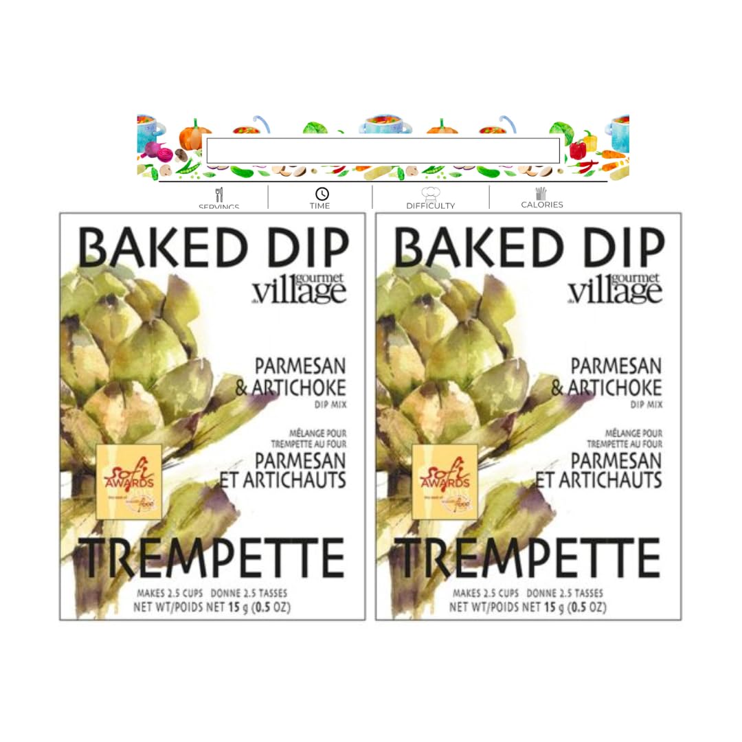 Gourmet du Village Party Mixes Value 2 Pack - Chilled Dips, Baked Dips, Brie Topping Mixes - with blank June Street Market Recipe Card (style may vary) (Parmesan & Artichoke)