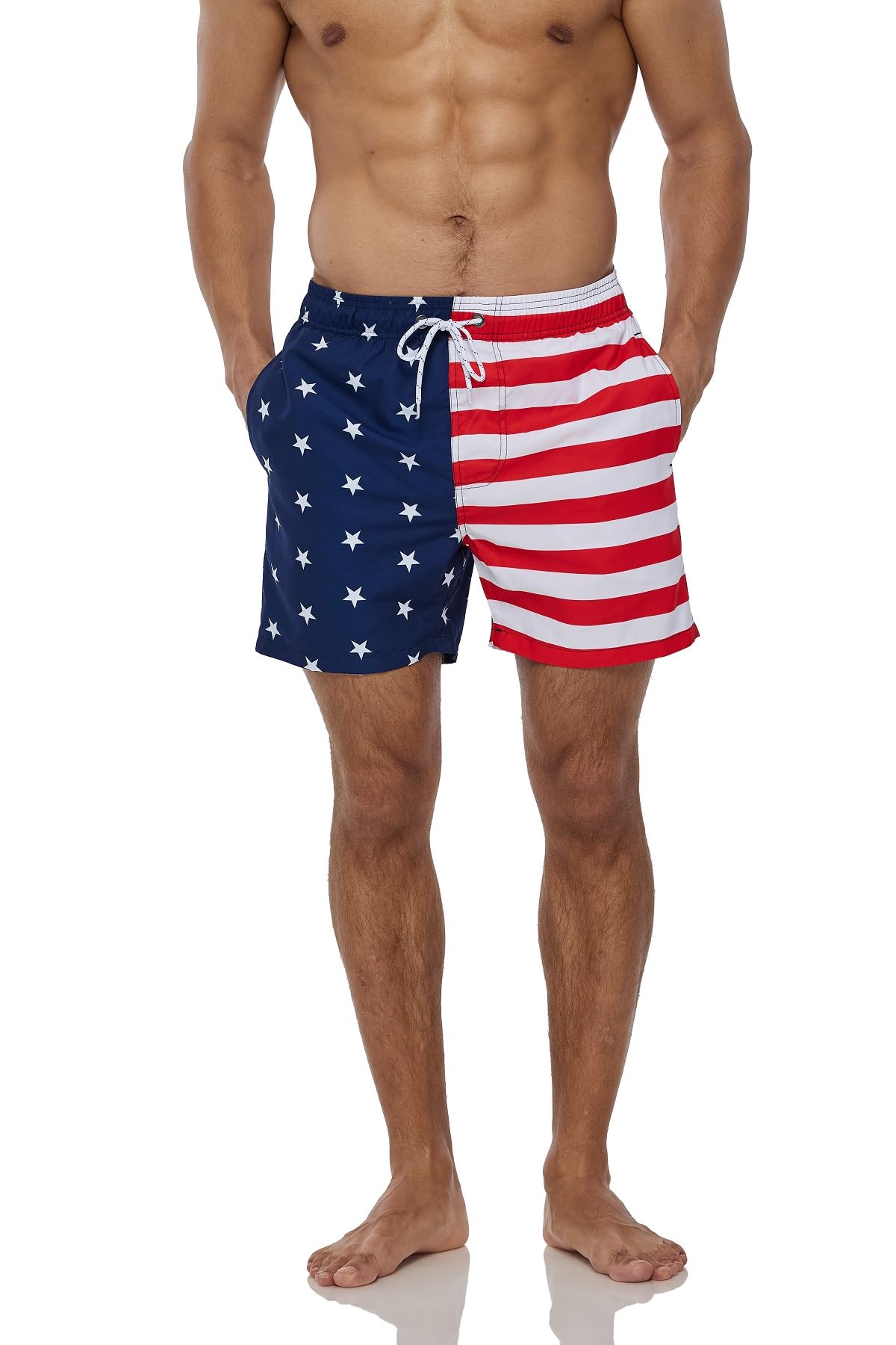 HausFine Men Swim Trunks Horizontal Vertical USA Flag Swim Trunk Men Leisure Wear Beach Trunk Men Quick Dry Short