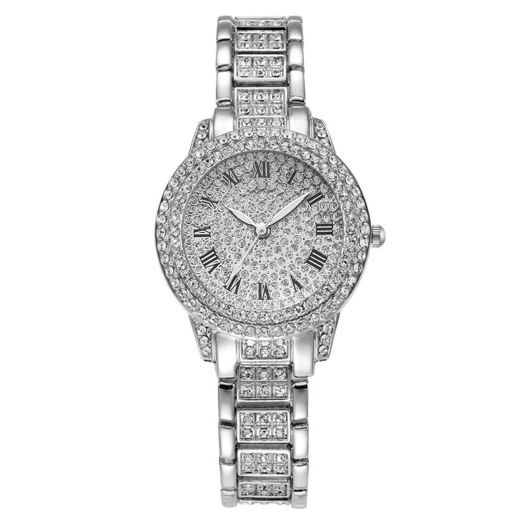 Joleritc XR72208 Luxurious Bling Full-Crystal Decorated Women Wristwatch Retro Classic Watch with Roman Numerals Analog Quartz Wristband Stylish Dress Watch with Alloy Strap