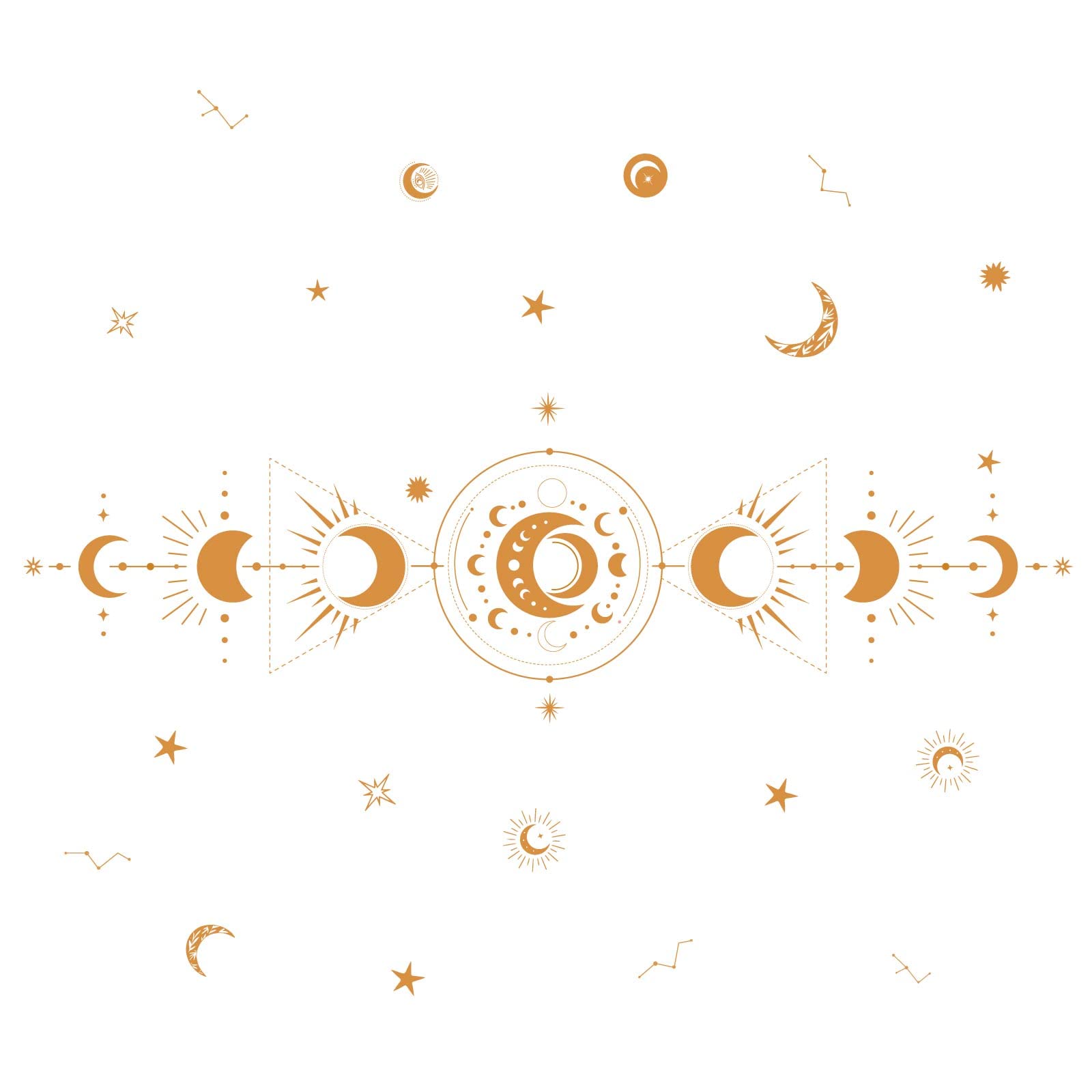 SUPERDANT Bohemian Wall Decals Moon Phase Stickers Moon Star Wall Decor Daisies Orange Art Wall Decor for Bedroom Living Room Dorm Apartment Office Bar Decorations