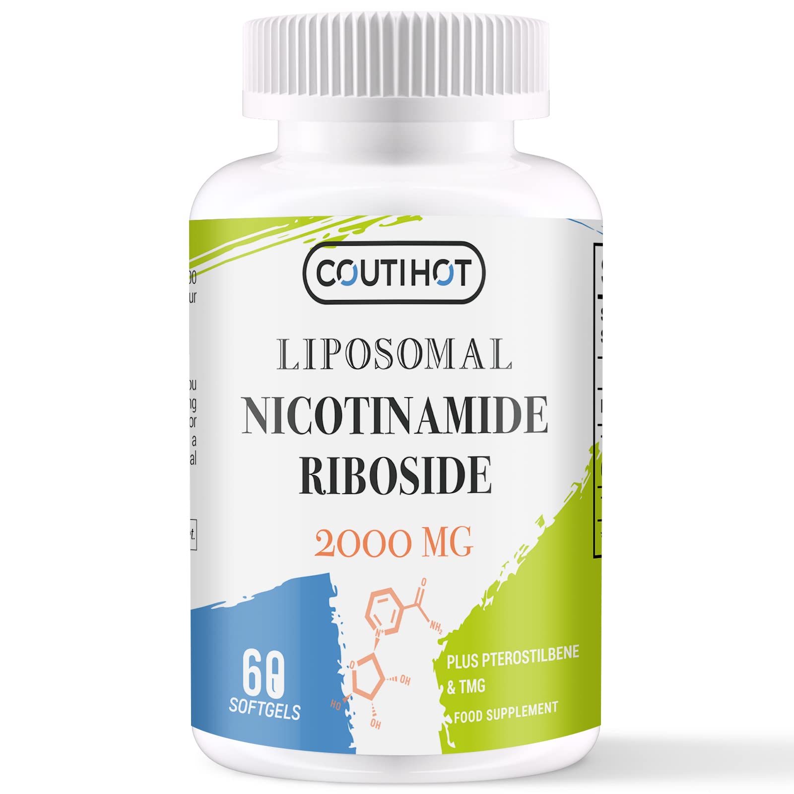 Coutihot Liposomal Nicotinamide Riboside TMG & Trans-Pterostilbene 2000MG, Ultra Pure NR Supplet, Highest bioavailability (60 Count)