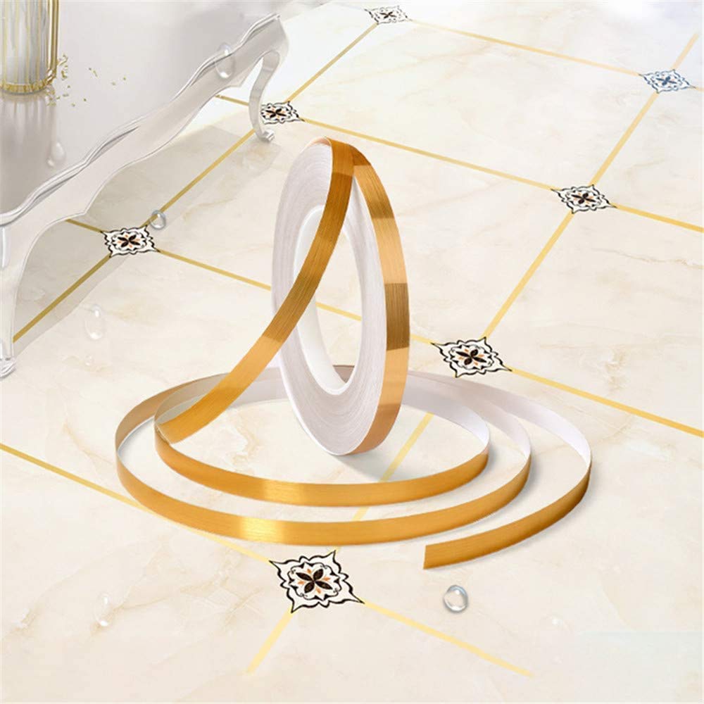 Betlex 50 meter Home Tile Sticker Waterproof Gap Sealing Tape Strip Adhesive Tile Decoration Floor Tape for Floor and Wall (1 cm x 50m) (Gold)