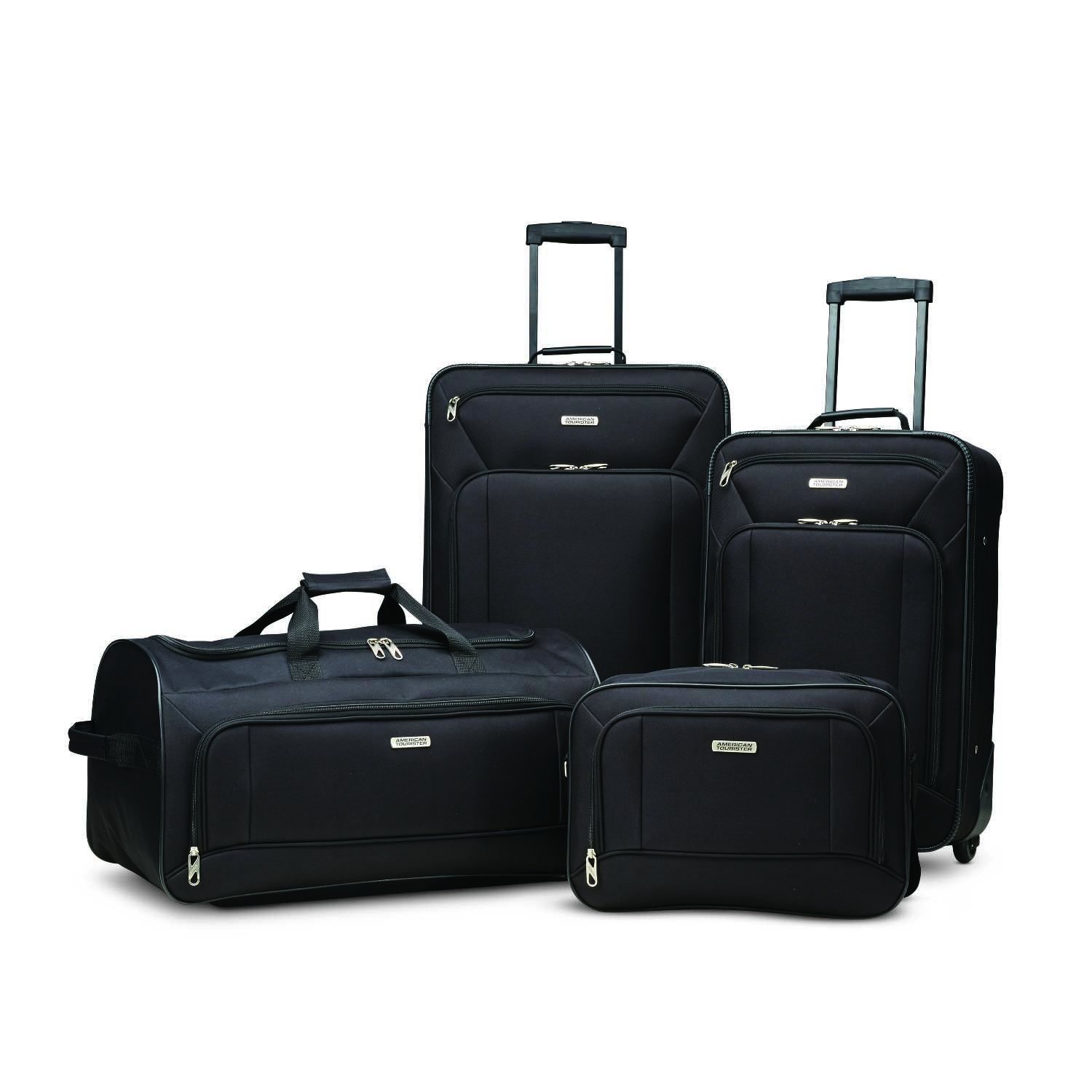 American Tourister Fieldbrook XLT Softside Upright Luggage, Black, 4-Piece Set (BB/WD/21/25 UP)