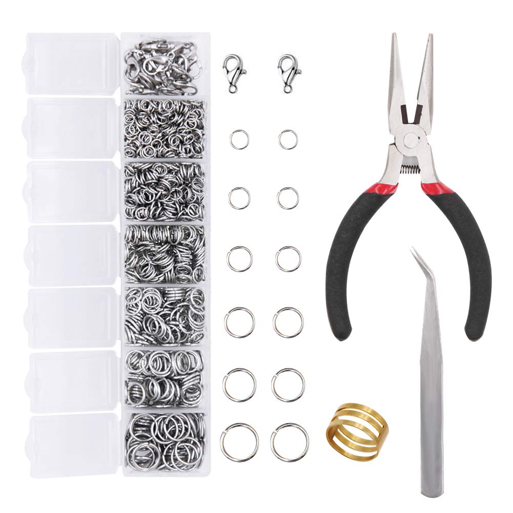 EuTengHaoEuTengHao 1504pcs Open Jump Ring and Lobster Clasps Kit Jewelry Repair Tools Jewelry Making Supplies Kit with Jewelry Making Accessories for Necklace Making Repair (Silver)