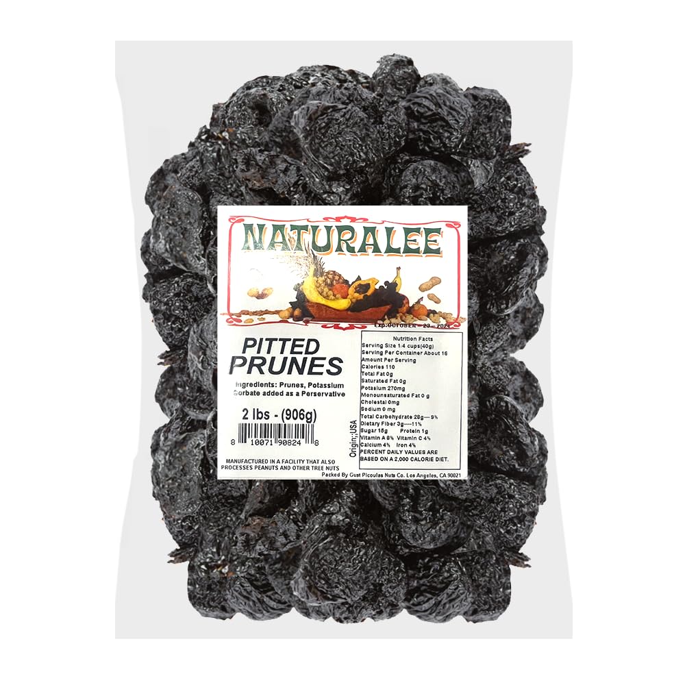 Naturalee Dried Prunes 2 lb - Pitted - No Added Sugar - Gluten Free, Vegan, High Fiber Snack