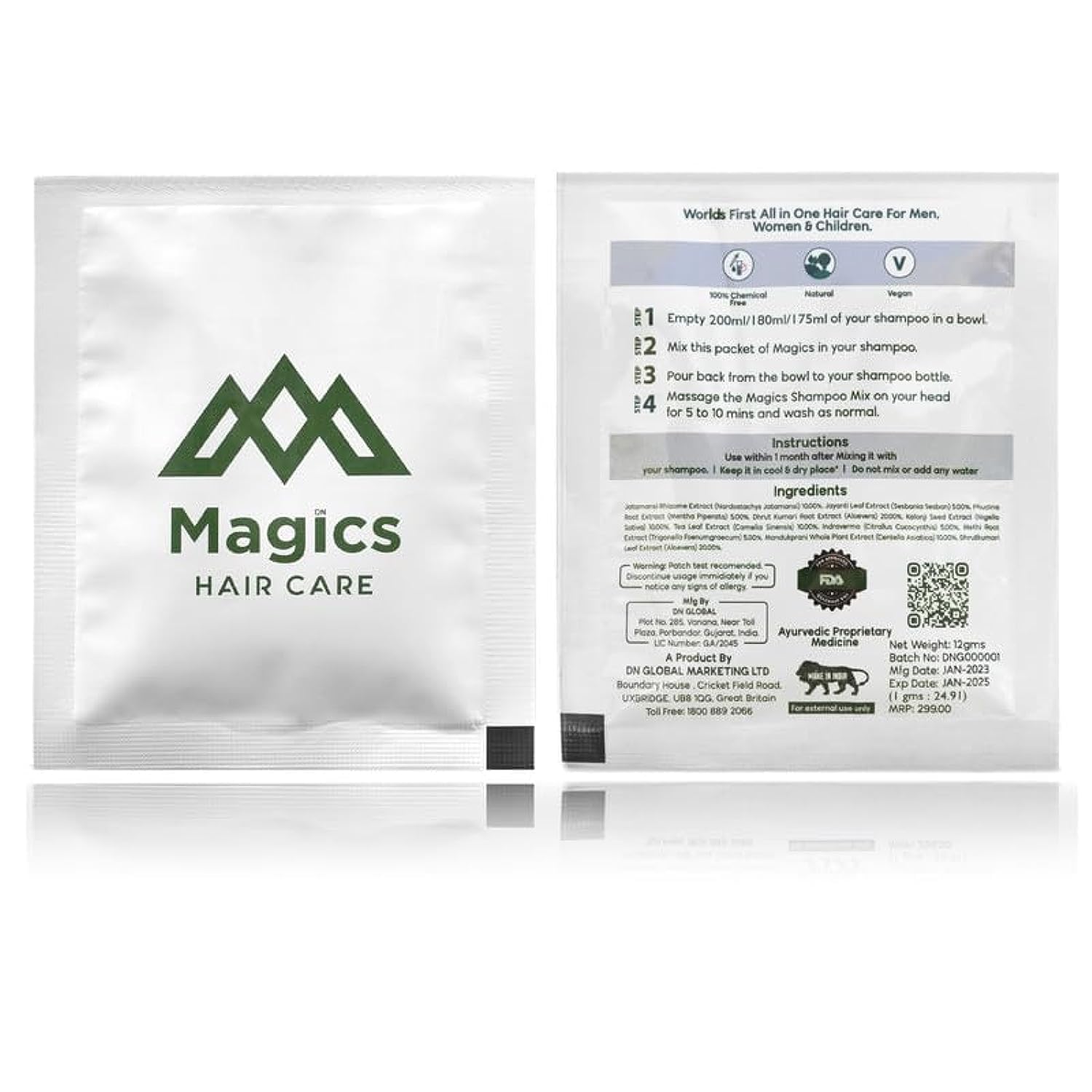 magics Hair Care (All In One) For Men, Women And Childrens Of All Age. Shampoo Mix For Hair Growth & Hair Fall Control For Smooth & Shiny Hair Easiest To Use Chemical Free, Vegan Ayurvedic., 12 Grams