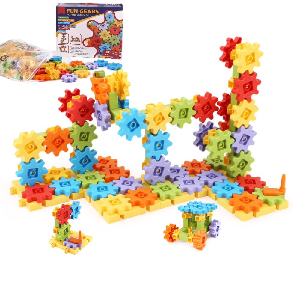 XTECH Gears Toy, 100-Piece Deluxe Building Set STEM Construction Toy Set Ages 3+