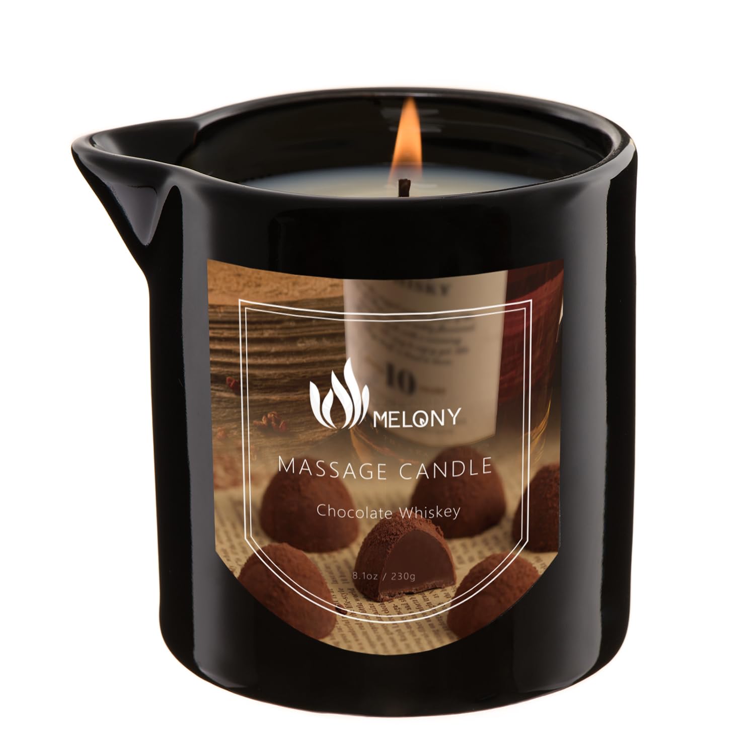 MELONY Massage Oil Candle | Great for Calming, Soothing and to Relax | with Natural Soy Wax | 8.1oz (Chocolate Whiskey)