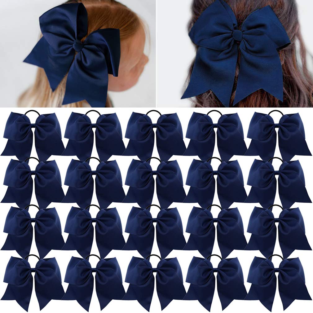 Large Cheer Bows Navy Blue Ponytail Holder Girls Elastic Hair Ties 8" 20PCS Hair Accessories for Teens Women Girls Softball Competition Sports Cheerleaders