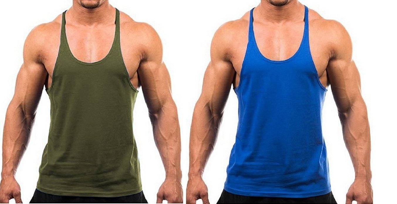 THE BLAZZE (Pack of 1-2-3 Stringer Gym Tank Top Vest/Vests for Men Sports Wear (Army Green+Royal Blue, S)