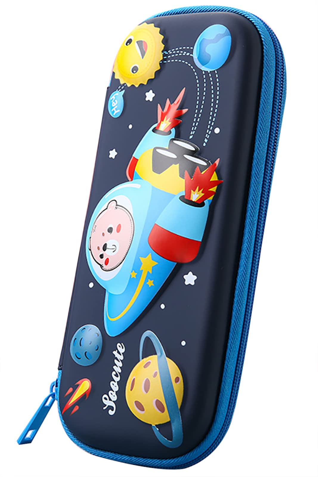 MCWTH Pencil Case for Kids Boys Girls 3D Space Bear Large Capacity Waterproof Pencil Box with Compartments Cute Pen Pouch for Kindergarten and School