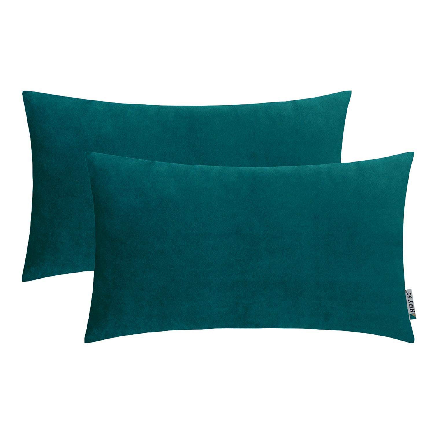 HWY 50 Teal Lumbar Throw Pillow Cover Set 12x20 Inch for Couch Sofa Bed, Velvet Soft Solid Decorative Rectangular Throw Pillows Cases Cushion Covers Pack of 2