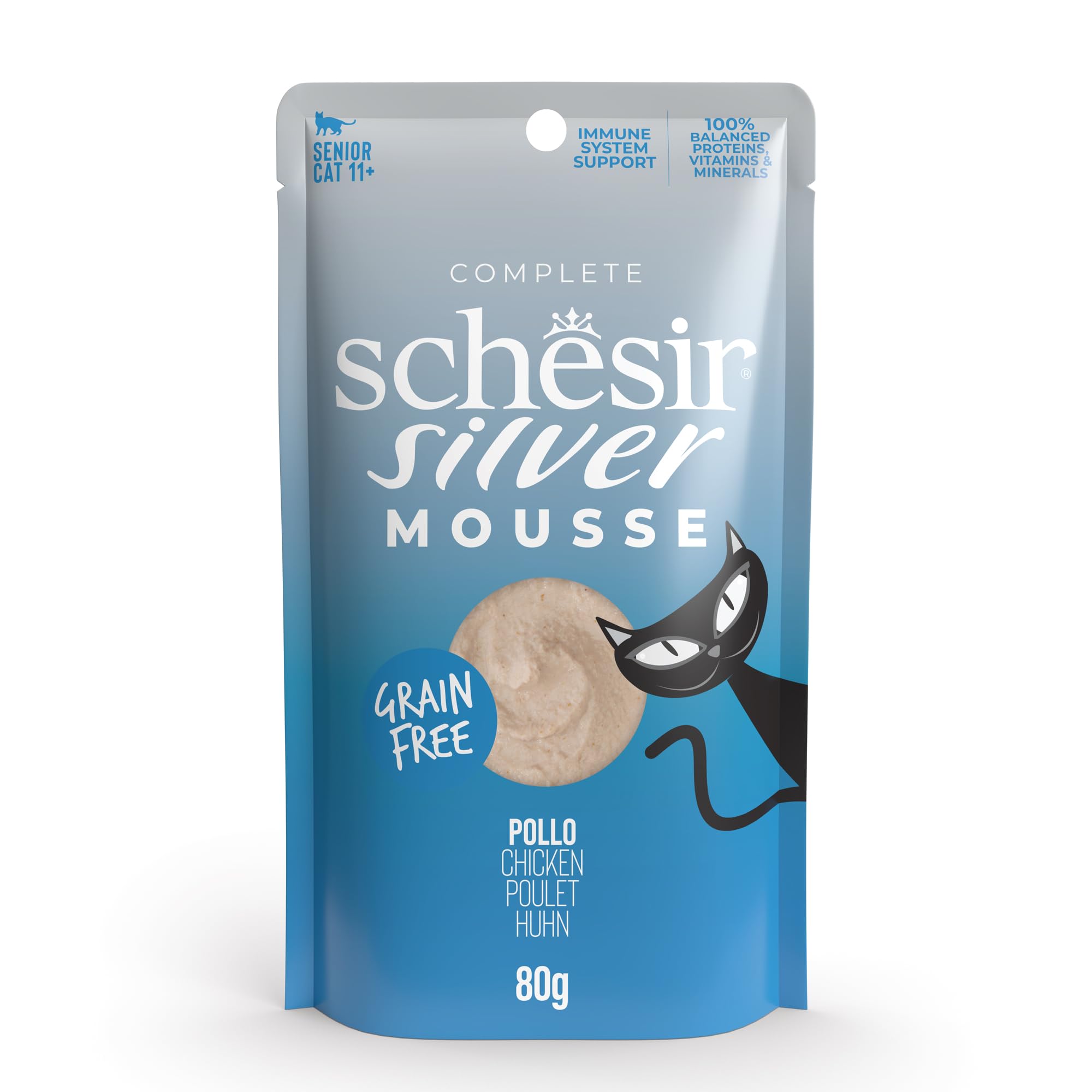 SchesirSilver Mousse Senior Complete Cat Food Chicken Grain Free 80g x 12 Pack