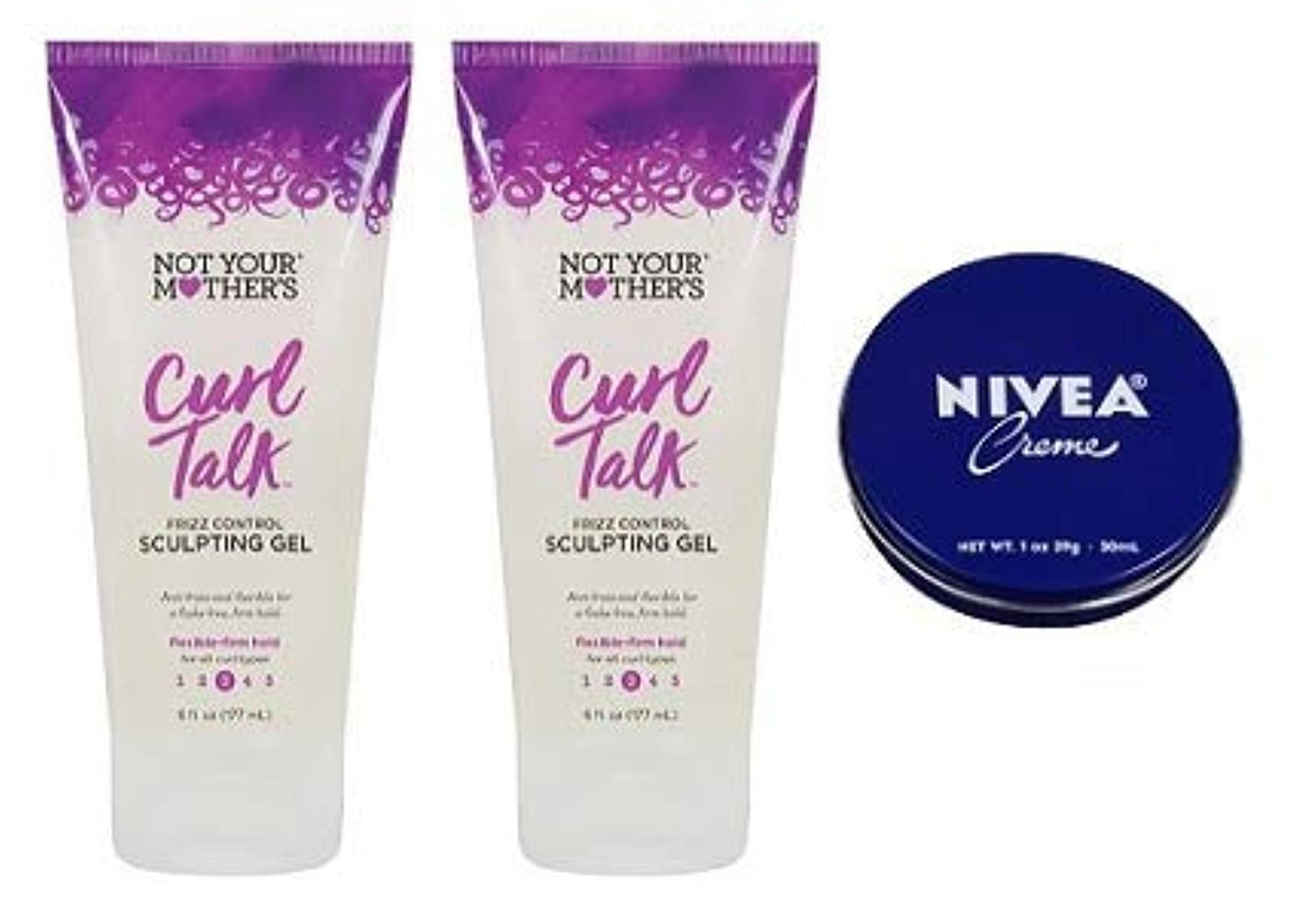 Not Your Mother's Curl Talk Frizz Control Sculpting Gel 6 Oz.(Pack of 3). Travel Size Body Cream 1 Oz Included.