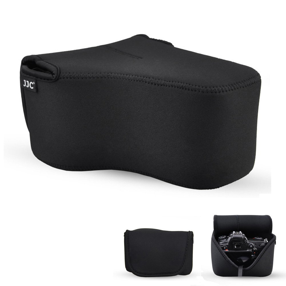 JJC DSLR Camera Case SLR Camera Pouch Bag for Canon 7D Mark II 6D 5DS R 5D III II 70D 60D D7200 D7100 D7000 D610 D600 D500 Camera with Lens less than 5.9x4.5x7.9 with an Inner Strap -Black