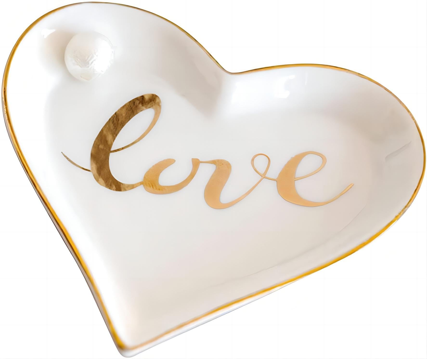 COOLBABY Ceramic Jewelry Dish Heart-Shaped Love Ring Tray Decorative Trays Ceramic Tray Heart Shape Plate Organizer Display Heart with Gold Rim Decoration for Home Wedding Gift