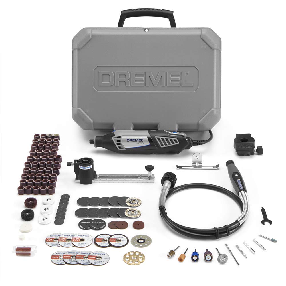 Dremel Gift Kit- Rotary Tool with 3 Attachments and 100 Accessories- Micro Sander, Wood Carver, Router, Grinder, Polisher, Etcher, and Engraver- 4000-2/30 + Flex Shaft Attachment + EZ725 Accessory Kit