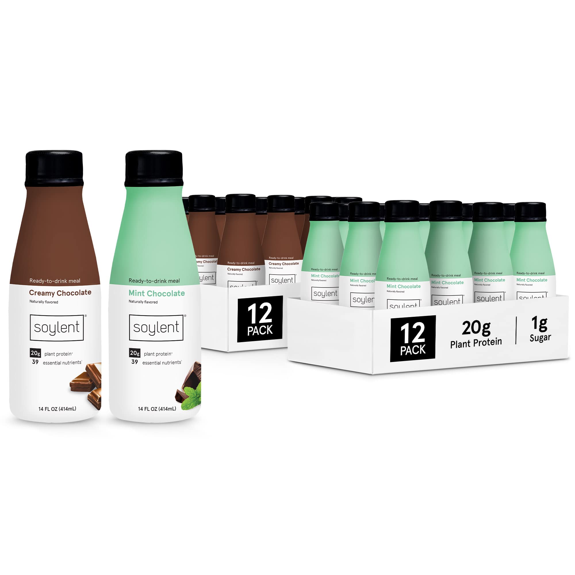 SoylentMeal Replacement Shake Bundle - Mint Chocolate and Creamy Chocolate - 2 12-packs of 14 oz bottles - 24 total