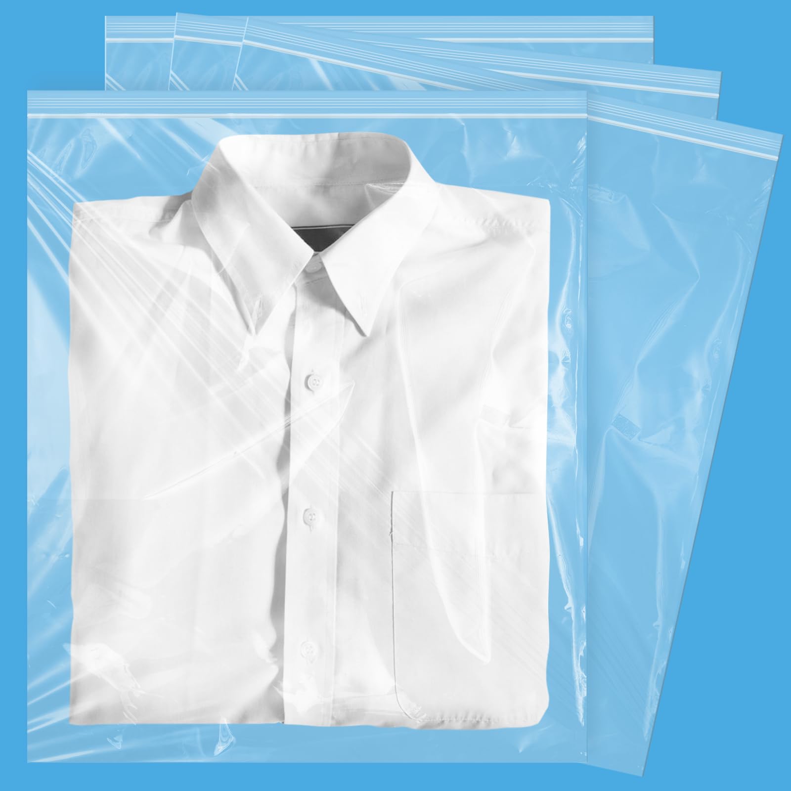 Aubeco120 Count 13" x 15" Clear Plastic Shirt Bags, Large Zip Bags, Resealable Poly Bags for Clothing, T-Shirts, Pants