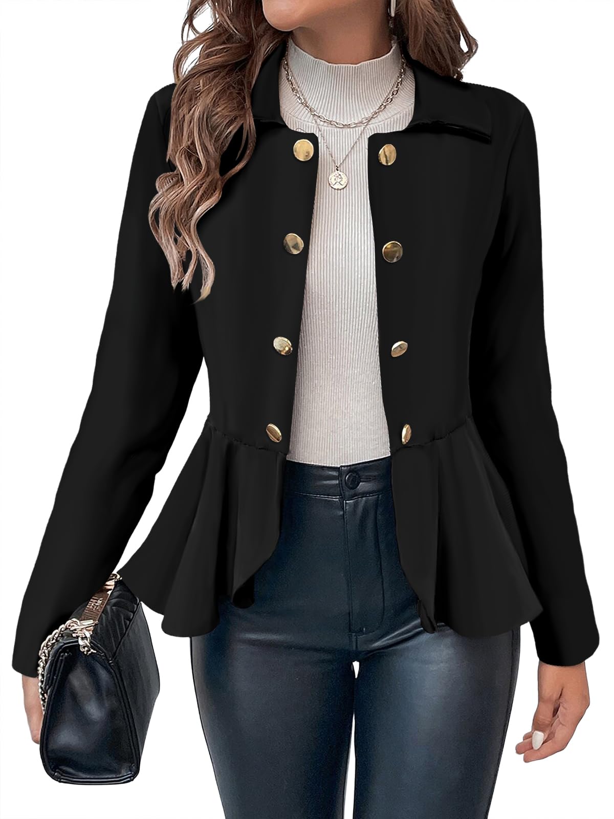 Cicy BellElegant Women Blazer Business Work Office Peplum Hem Jacket Open Front Herringbone Coats