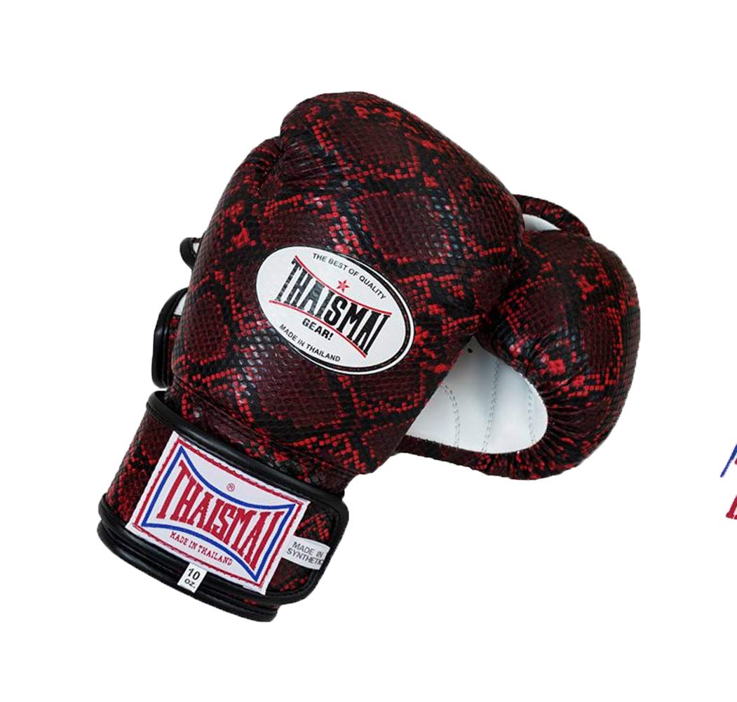 Thaismai Muay Thai Style Vectro Straps Boxing Gloves Python Skin Pattern with Polyurethane Synthetic Leather Material Red Color