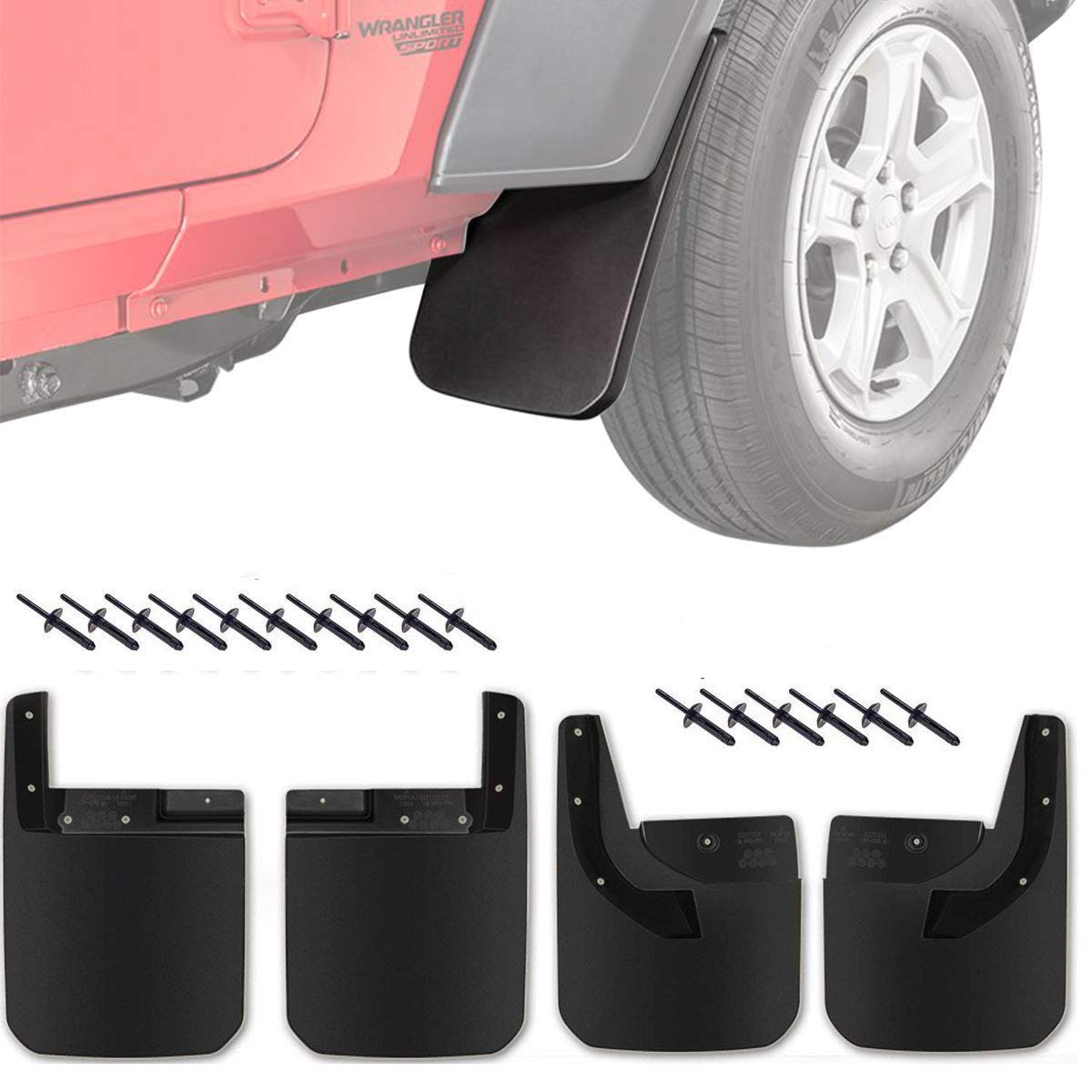 2018 Wrangler JL 4PCS Mudguard Fender Mud Flaps Front Rear Splash Guards Kit