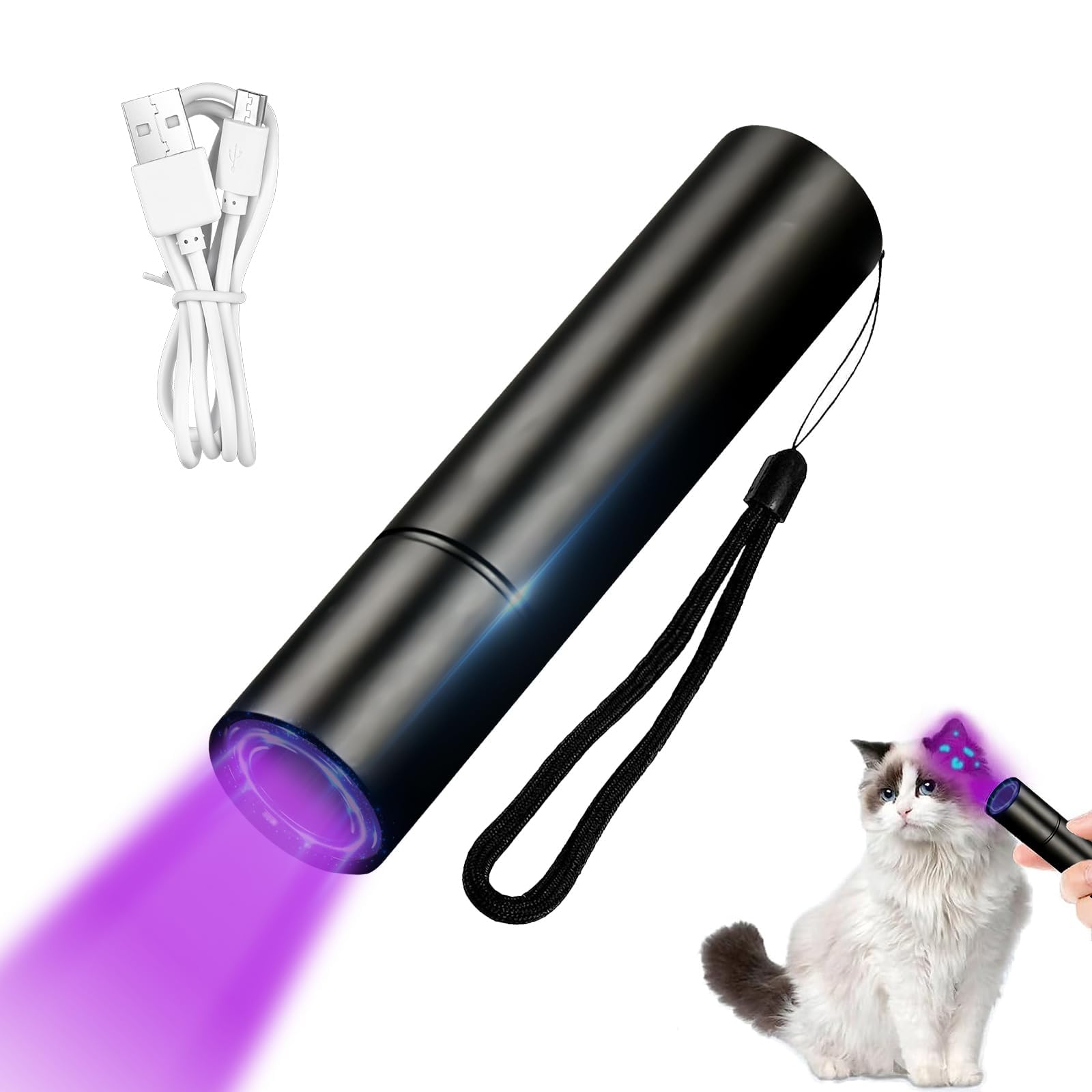 JoyzzzUv Flashlight Black Light, 365nm Portable Handheld Ultraviolet Flashlight, Uv Black Light Flashlight Cat Ringworm, Doctor Pet Urine Detector for Analyzing Skin Dog Cat Care Bed Bug Inspection