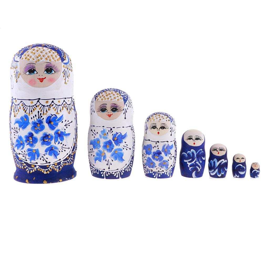 MOCKS 7 Pcs Beautifully Handmade Wooden Russian Stacking Nesting Doll Matryoshka Home Decor Kids Xmas/Birthday Gift Wishing Doll