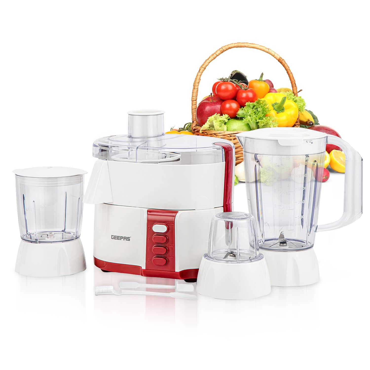 Geepas4-in-1 Food Processor, 2 Speed with Pulse Control, GSB9890 | 600W Powerful Motor, Safety Interlock, Circular Feed Tube, Stainless Steel Filter and Blade