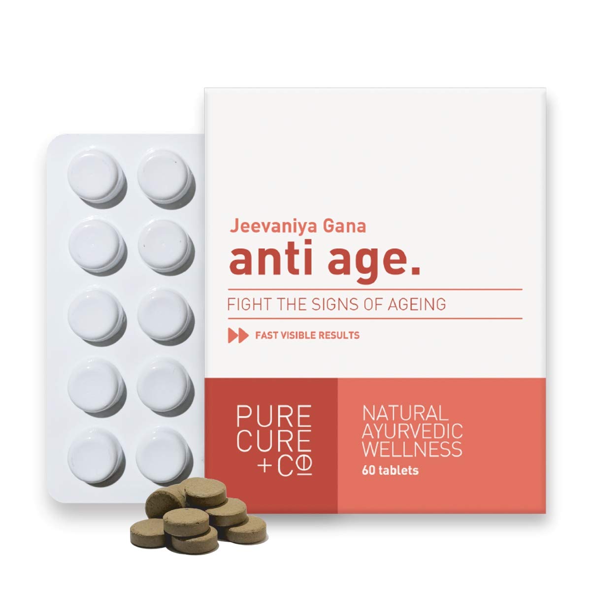 PURECURE+CO Anti Age 500mg Supplement For Skin, Wrinkles, Spots, Fine Lines, Natural (60 Tablets)