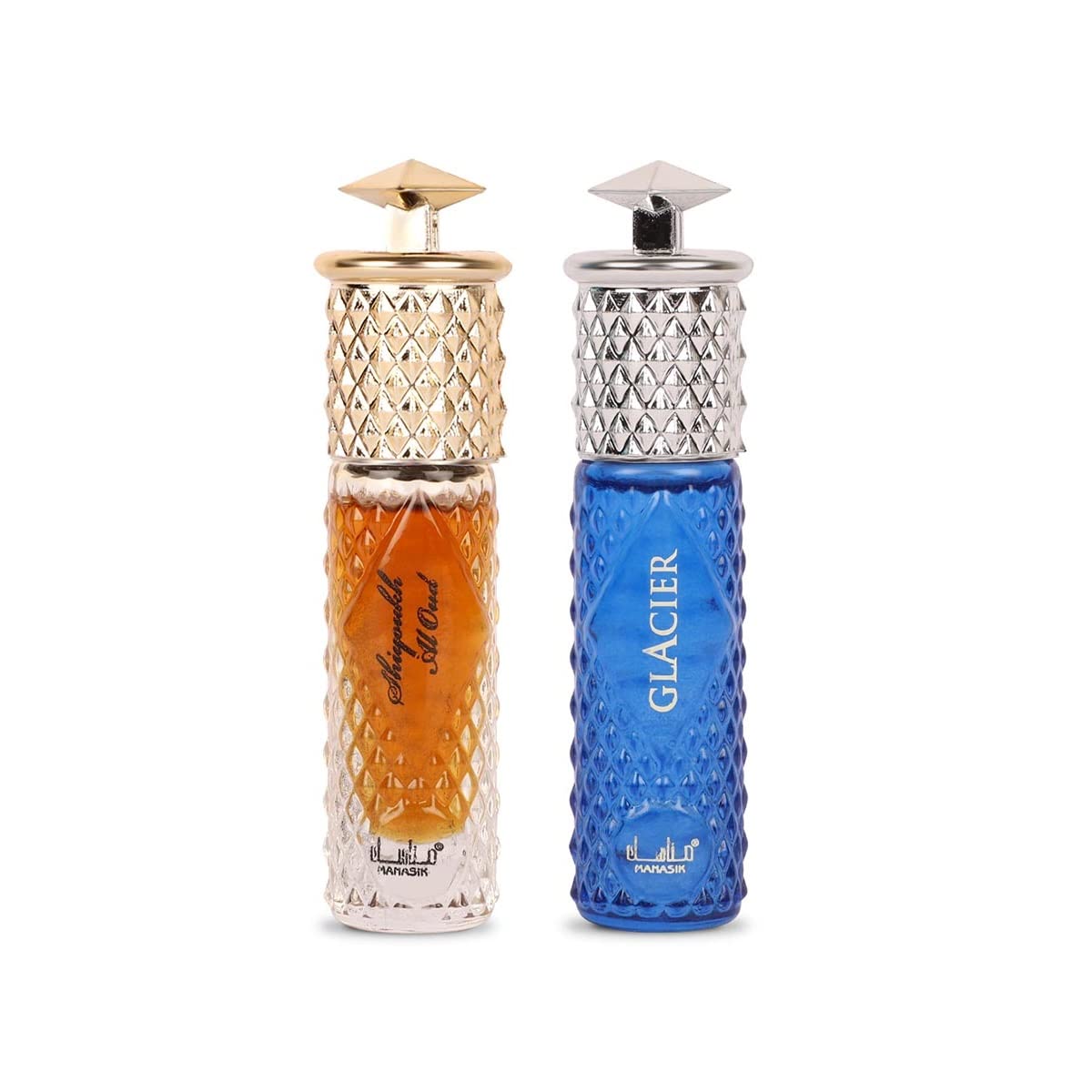 Manasik Set of 2 Alcohol Free Premium Attar, Shiyoukh Al Oud For Men & Glacier For Men & Women, Fresh & Soothing Fragrance, Long Lasting Roll on Itra, 6ml Each