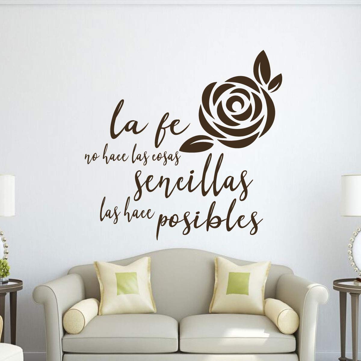 Spanish Quote Decal Vinyl Wall Design -La Fe no Hace las Cosas Sencillas las Hace Posibles - Elegant Latin American Themed Lettering Decor