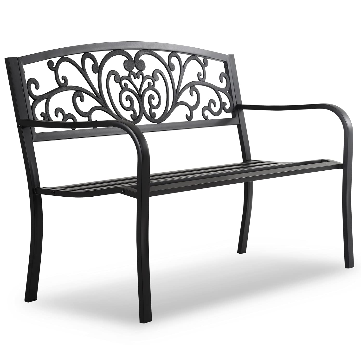 50 Inches Garden Bench Outdoor Metal Bench Patio Garden Bench Sturdy Steel Frame Furniture for Yard, Outdoor, Park, Porch, Entryway, Lawn,(Black)