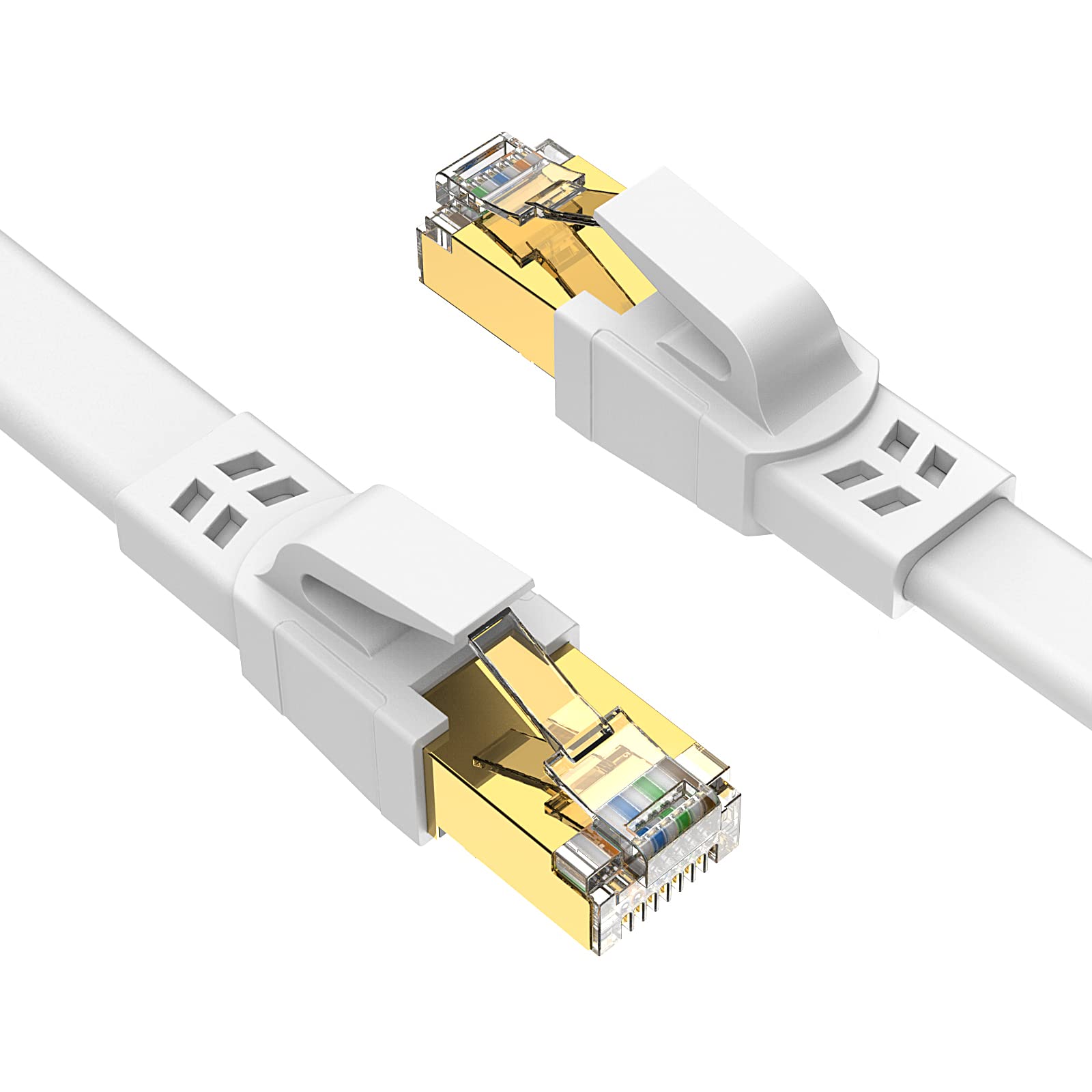 Ercielook CAT8 Ethernet Cable 7m, High Speed Shielded Flat Internet Cable, Weatherproof S/FTP UV Resistant for Router/Gaming/Modem - White