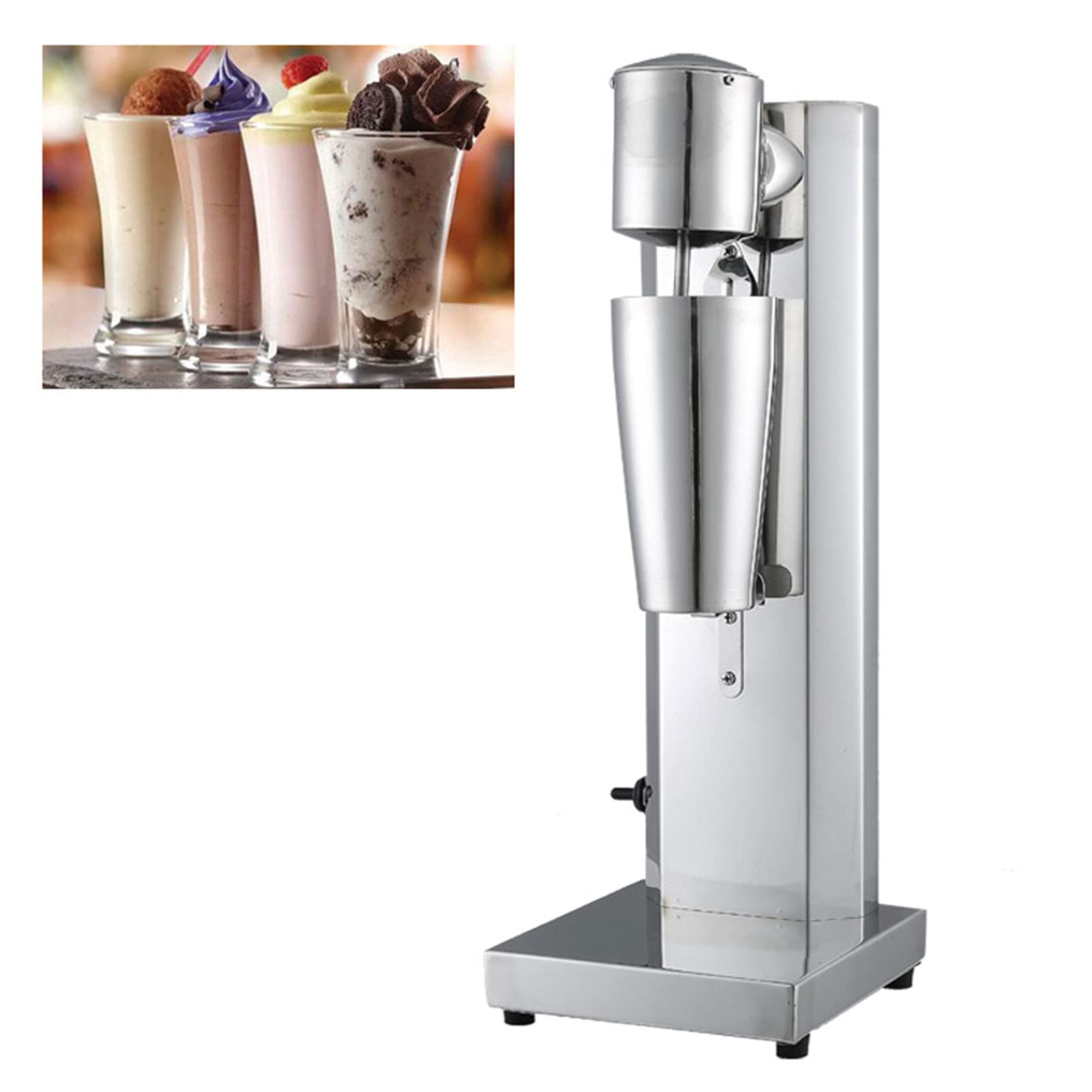 Electric Milk Shake Maker, Single Head Beverage Blender 180W 110V / 220V Commercial Stainless Electric Smoothie Maker with 2 Speed Adjustable - Silver,220V