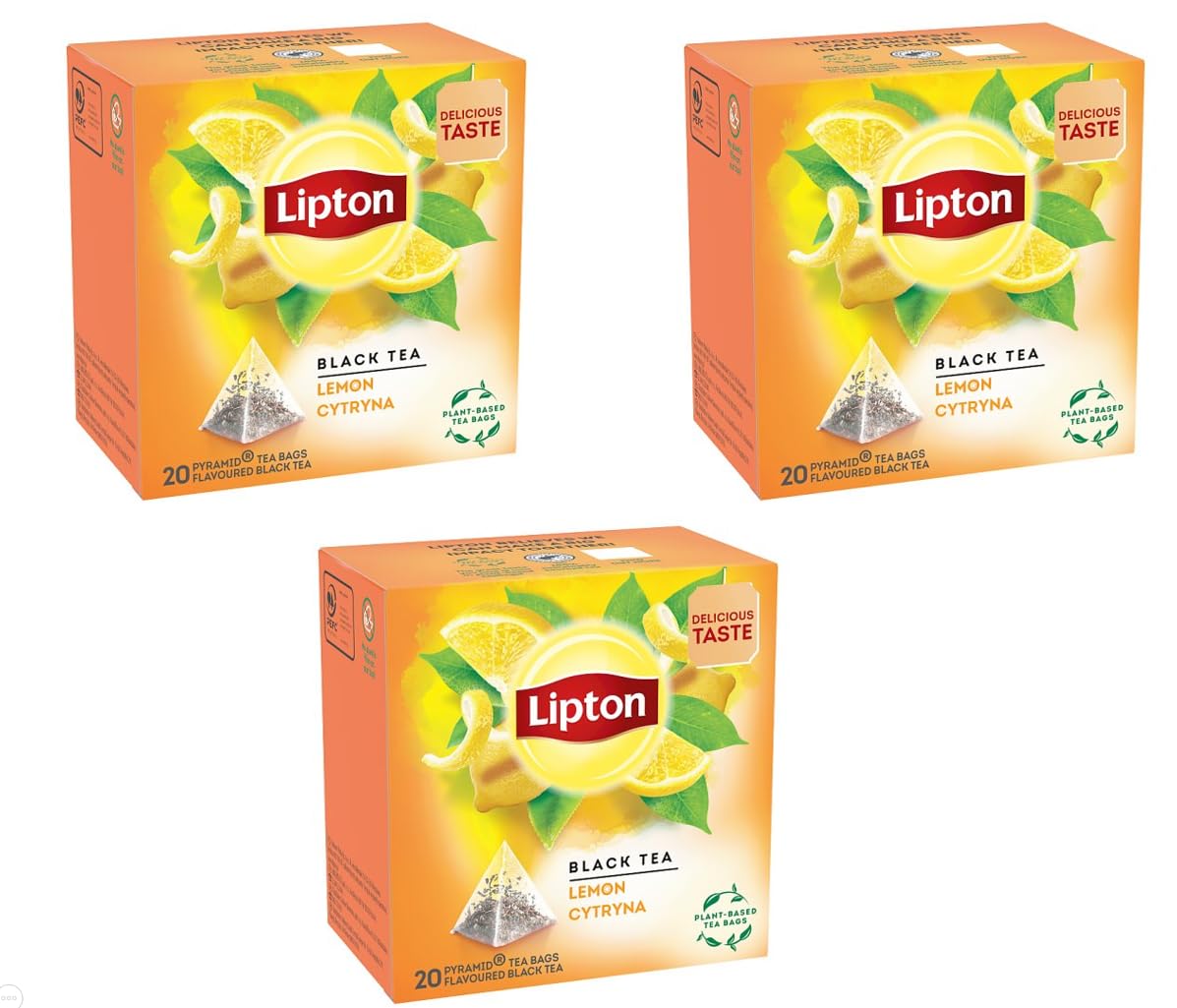 LiptonBlack Tea - Lemon - 20 Premium Pyramid Tea Bags |Pack of 3