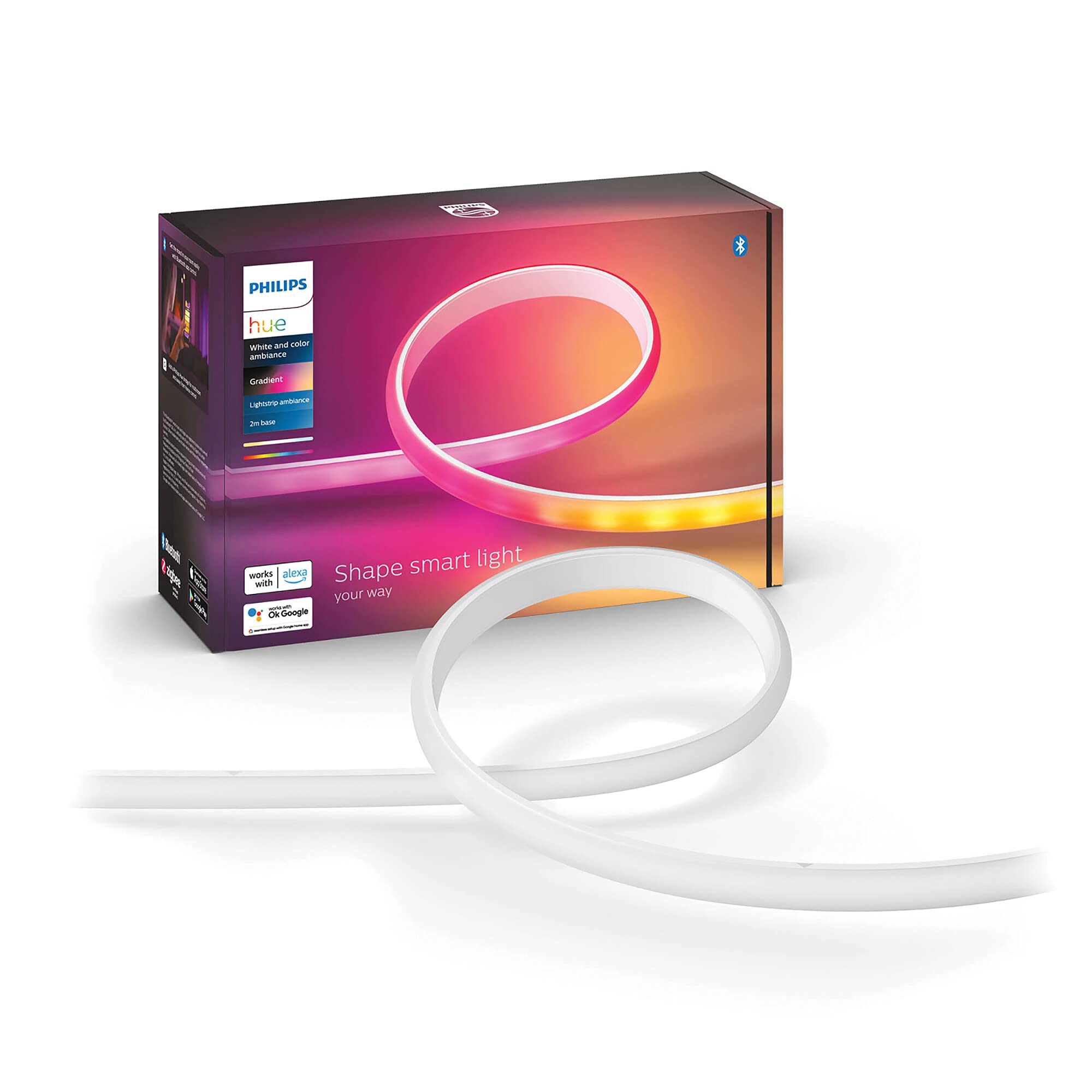 Philips Hue Gradient Light Strip 2m. For Syncing with Entertainment, Media and Music. With Bluetooth. Works with Alexa, Google Assistant and Apple Homekit., White