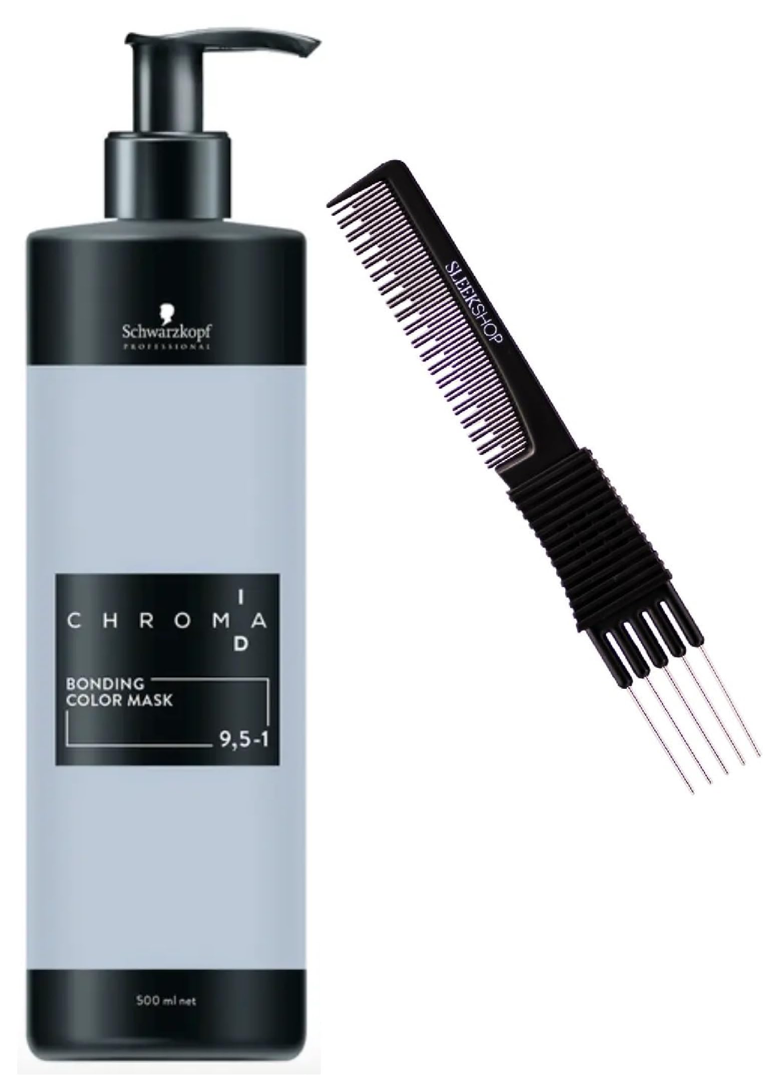 ChromaID Bonding Color Masque (9.5-1 Ice Pastel Cendre, 16 oz / 500 ml) - Semi-Permanent Hair Color Dye with Premium Carbon Teasing Comb