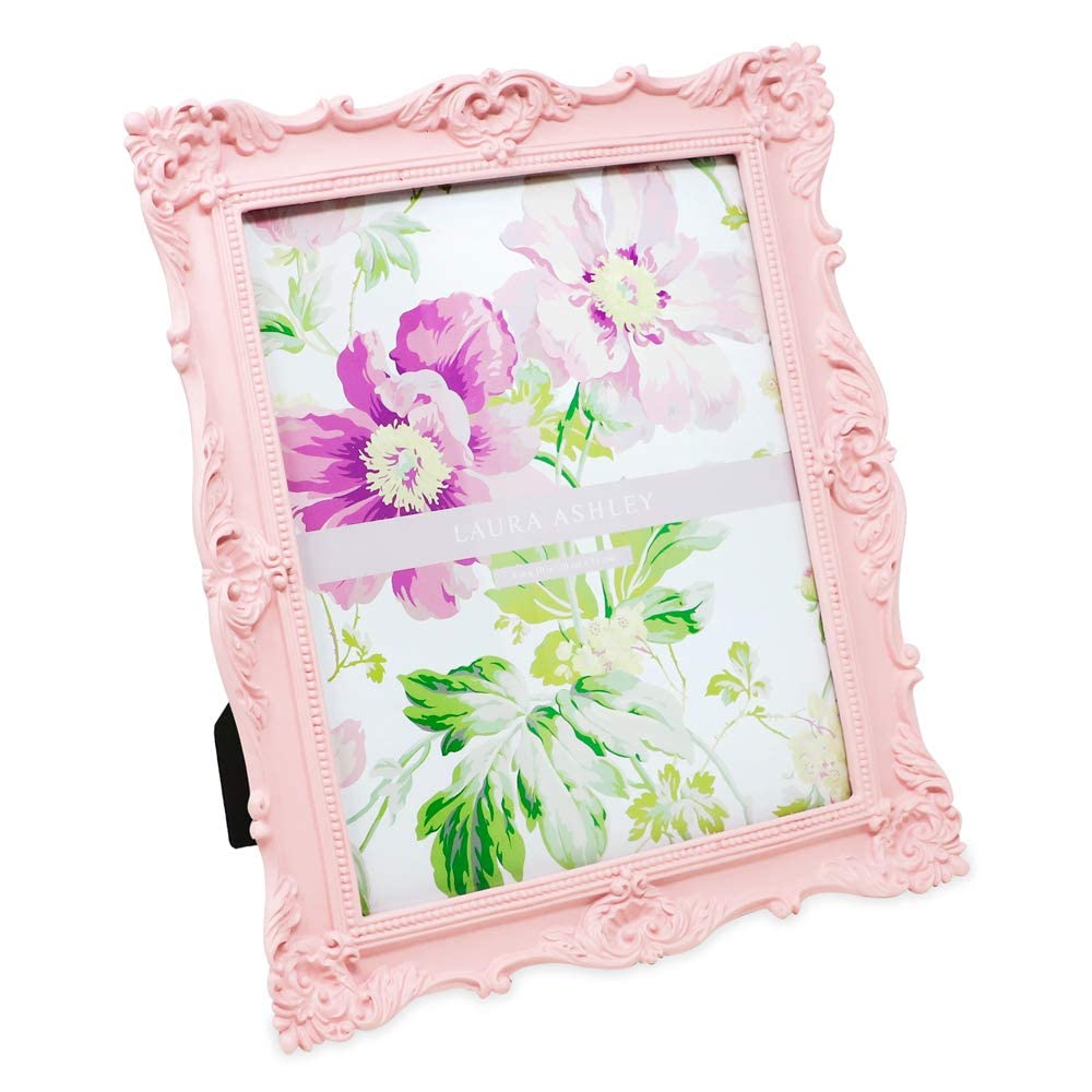 (8x10, Pink) - Laura Ashley 8x10 Pink Ornate Textured Hand-Crafted Resin Picture Frame with Easel & Hook for Tabletop & Wall Display, Decorative Floral Design Home Decor, Photo Gallery, Art, More (...