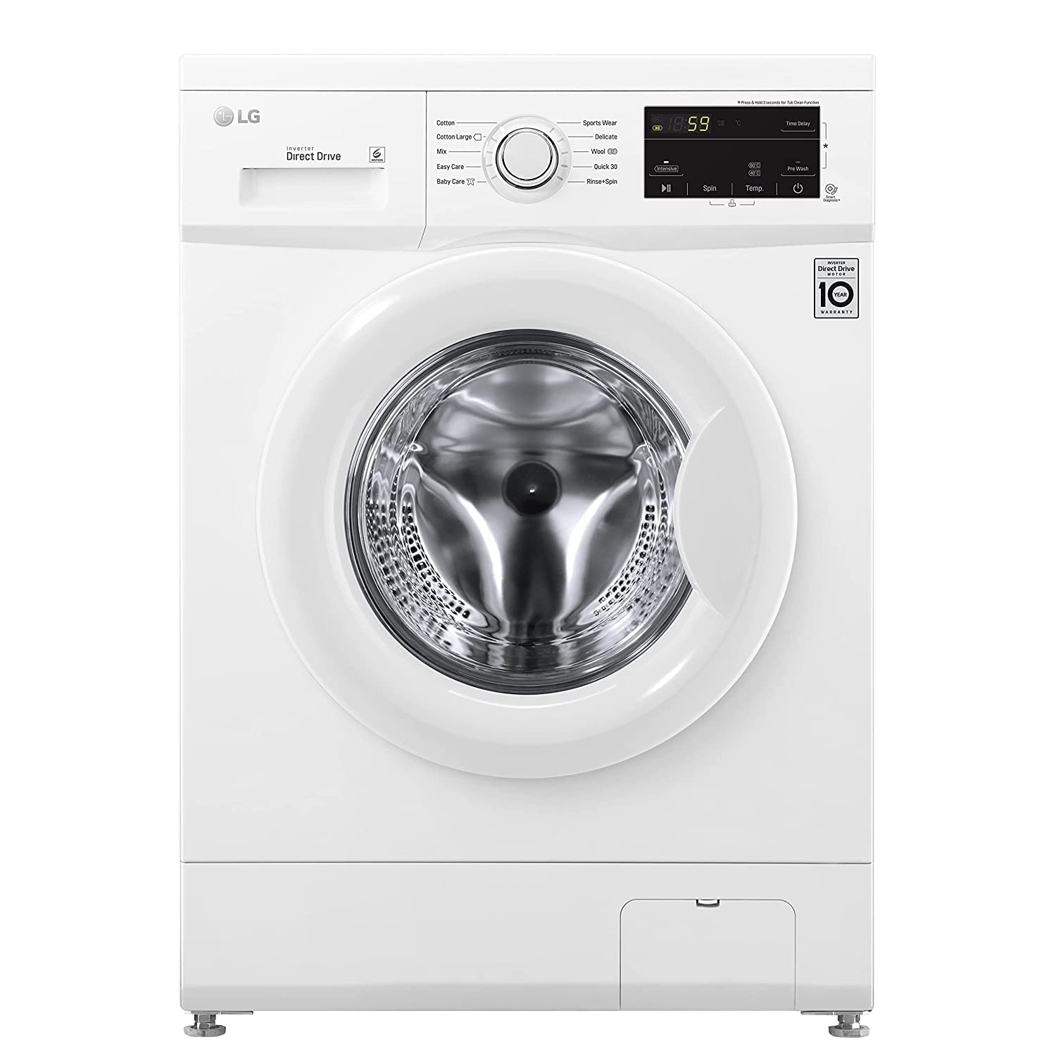 LG 7 Kg 1000 RPM Direct Drive Motor Front Load Washing Machine, White - FH2J3QDNP0, 1 Year Brand Warranty