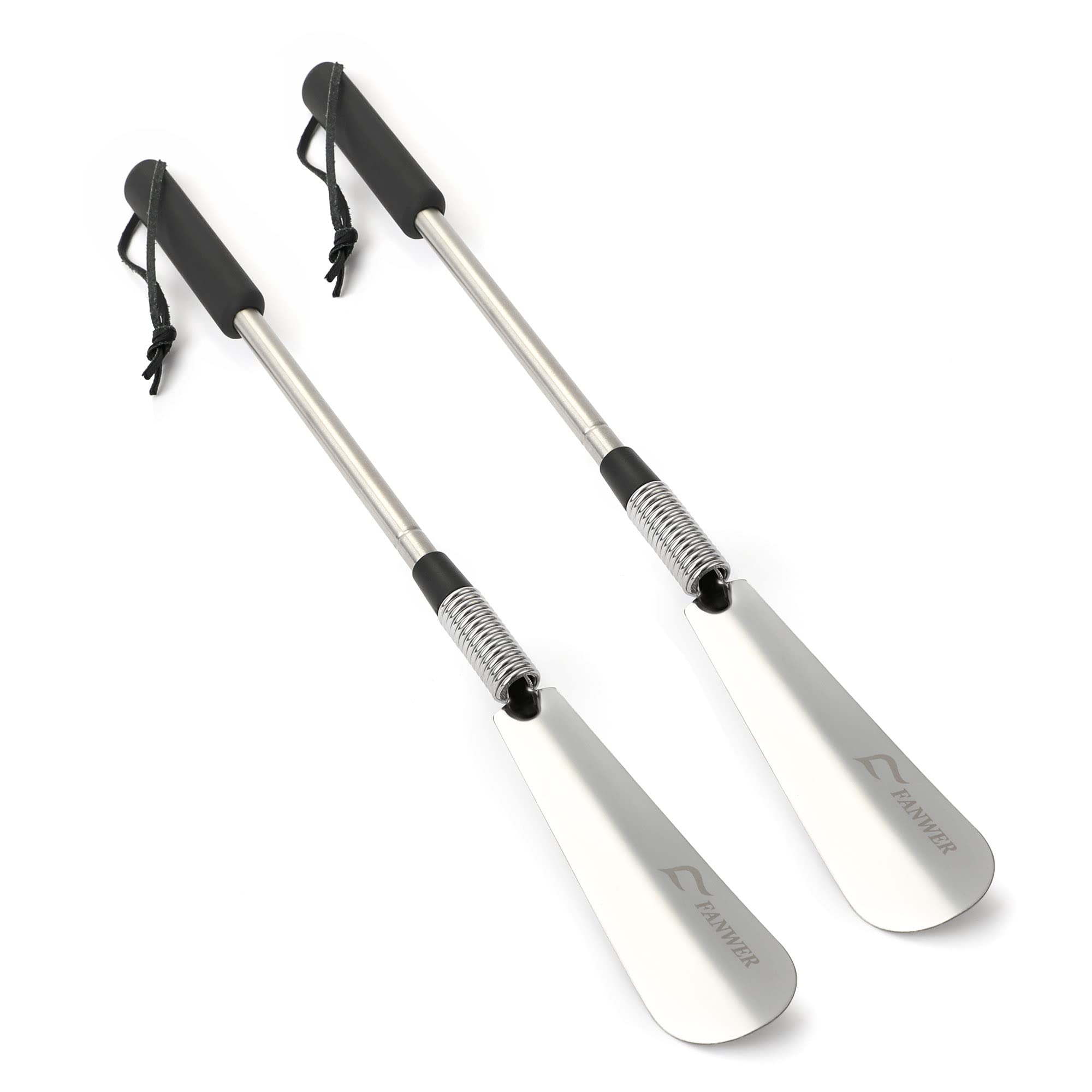 FanwerShoe Horn Long Handle for Seniors, Set of 2, Extendable (16" to 31") Metal Shoehorn, Wear Shoes without Bending, Suitable for People of Different Heights