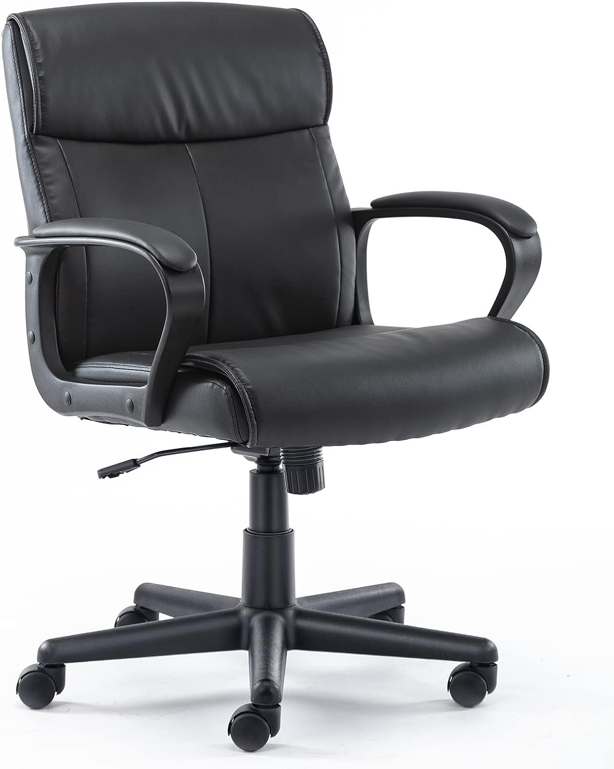 OLIXIS Office Desk Chair with Padded Armrests Mid Back Lumbar Support and Adjustable Height & Tilt Angle, PU Leather Swivel Rolling, Classic Black