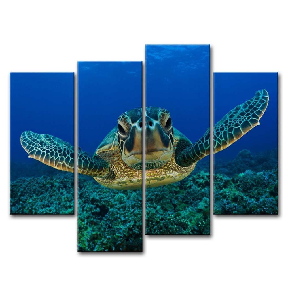 So Crazy Art Blue 4 Piece Wall Art Painting Turtle Looking Swim In The Sea Prints On Canvas The Picture Animal Pictures Oil For Home Modern Decoration Print Decor