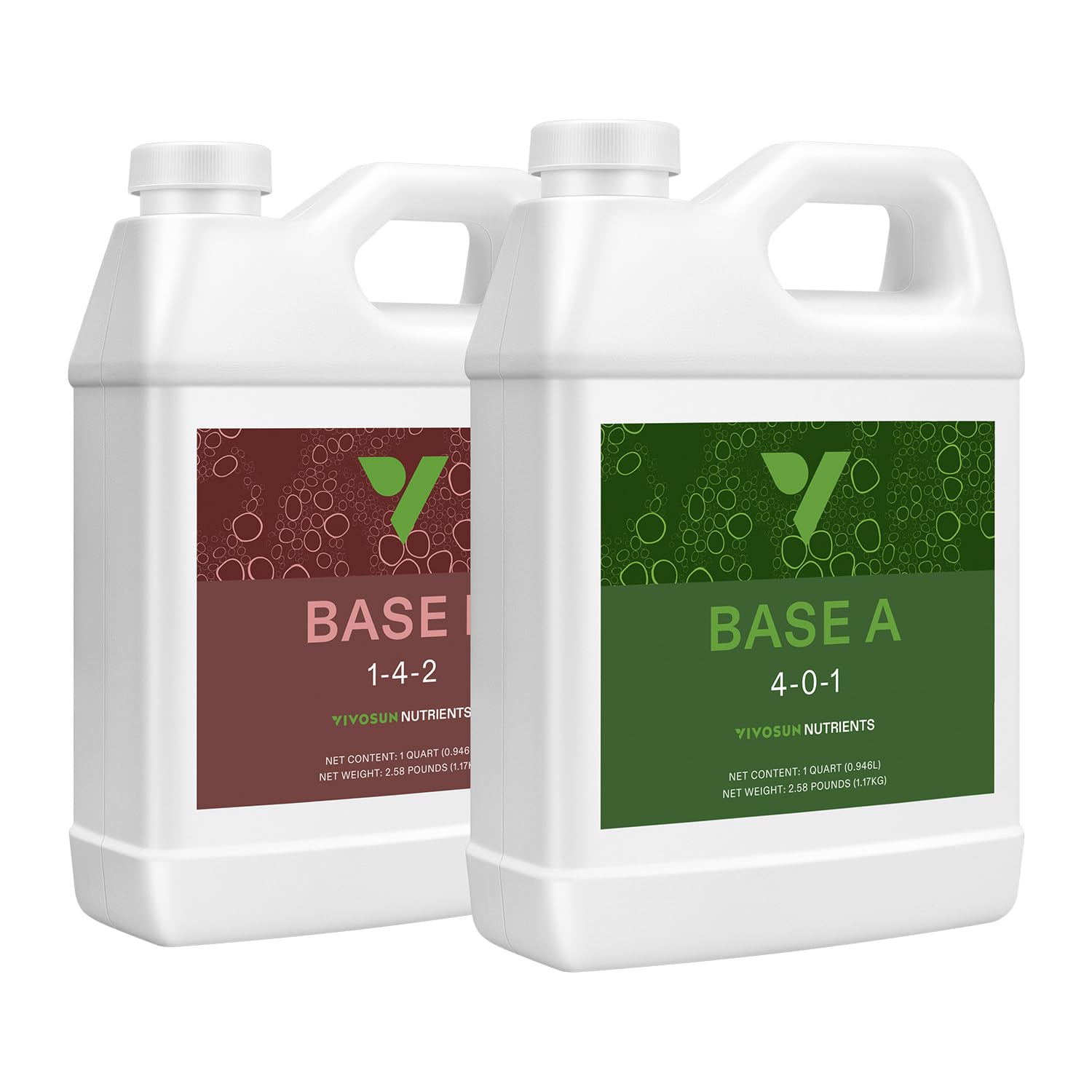 VIVOSUN Plant Food Nutrients Base A(4-0-1) & B(1-4-2) Bundle, All Purpose Liquid Fertilizer, Hydroponic Plant Food Supports Vegetative and Flowering Stages for Outdoor & Indoor Plants, Set of Quarts