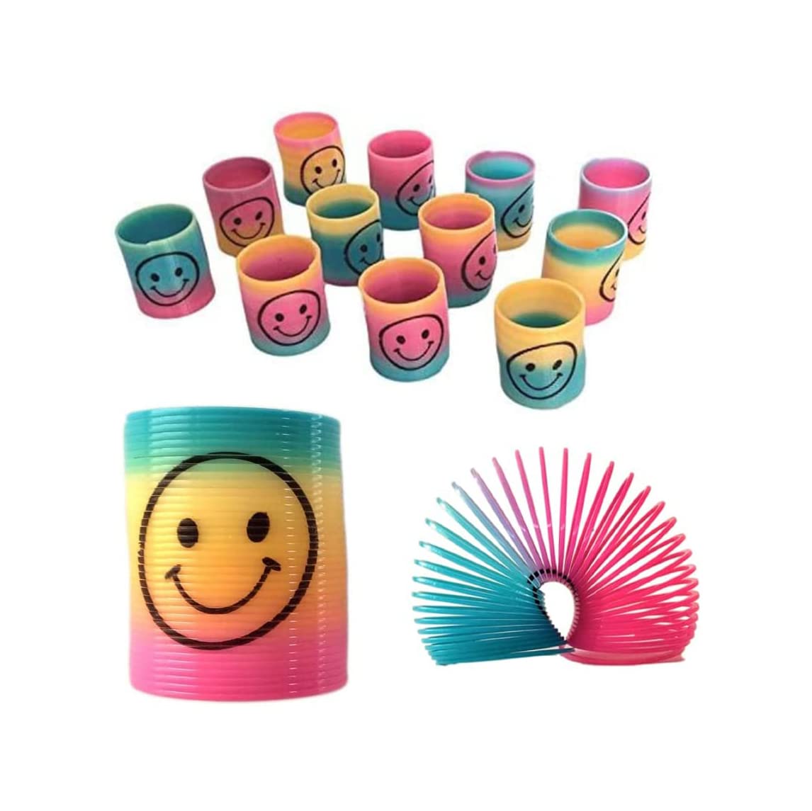 SHATCHIMini Rainbow Smile Face 3.5 cm Springs Slinky Juggle Pinata Party Loot Bag Fillers Kids Boy Girl Fun Autism Stretchy Toys, 6pcs