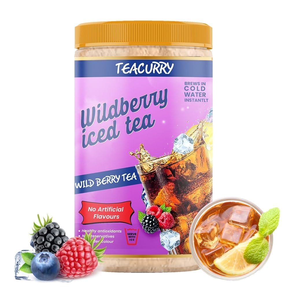 Teacurry Wildberry Instant Iced Tea Mix (160 Gram) - Ice Brew, Cold Brew, Strong and Highly Flavourful, No Artificial Ingredients - Instant Ice Tea Powder with Natural Wildberry Flavour | Pack of 1