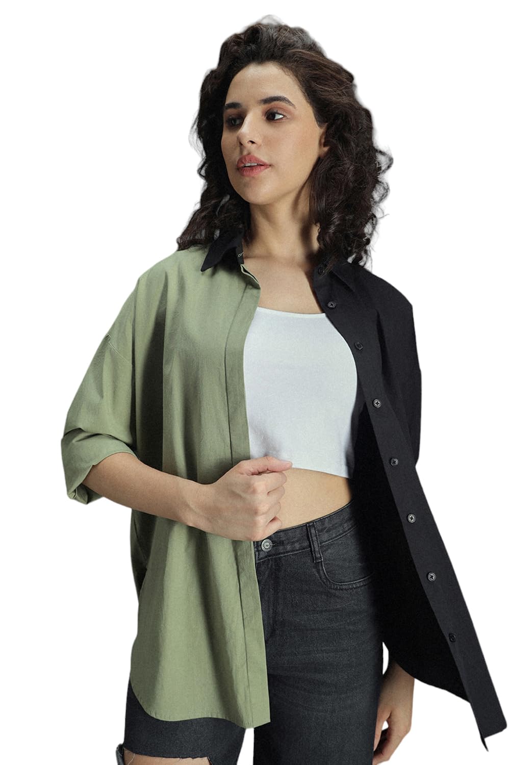 HIGH STAR Women's Solid Oversized Fit Shirt