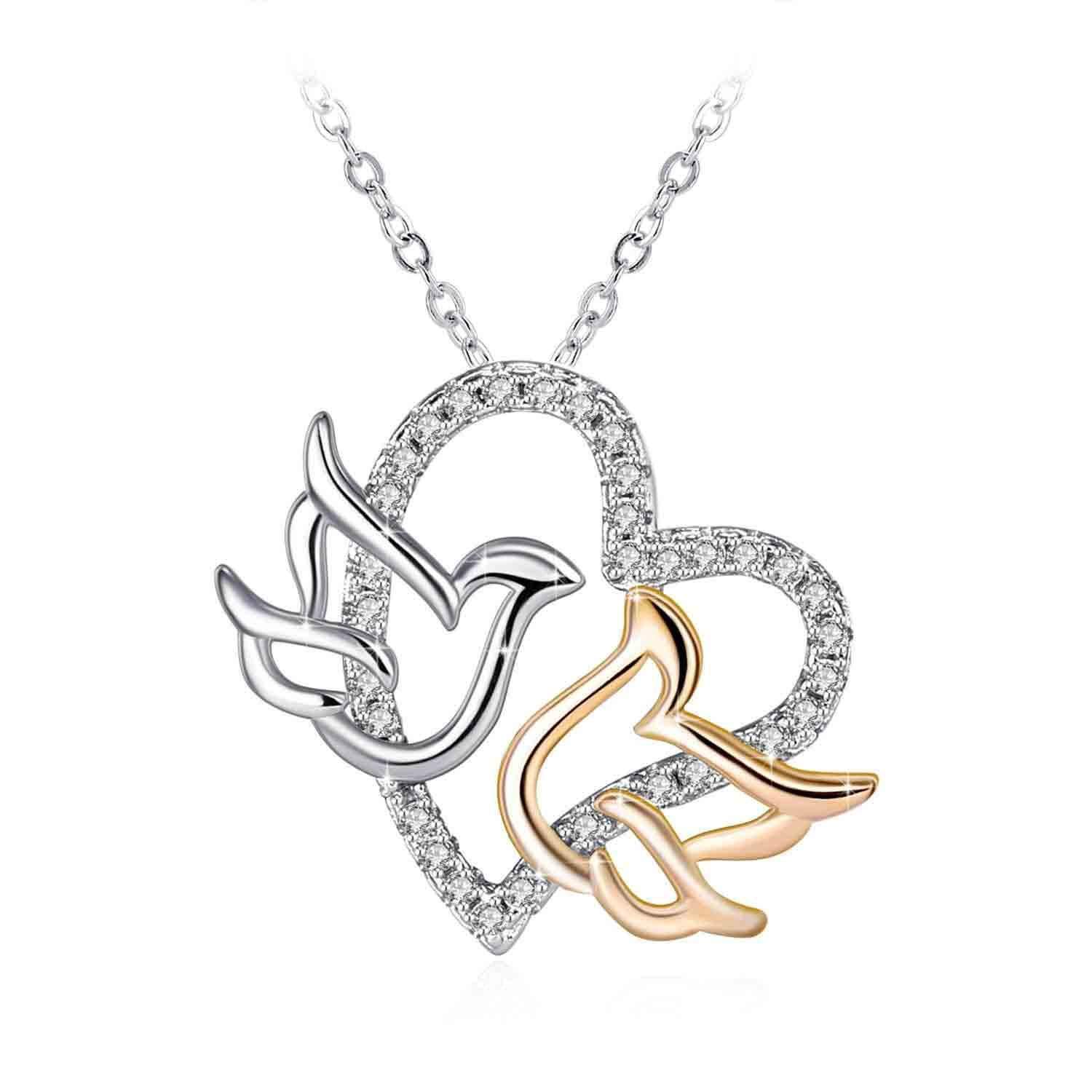 J.RoséeSwarovski Elements 925 Sterling Silver Heart Dove Pendant Necklace for Women and Ladies Gift J.Rosée Jewelry JR540