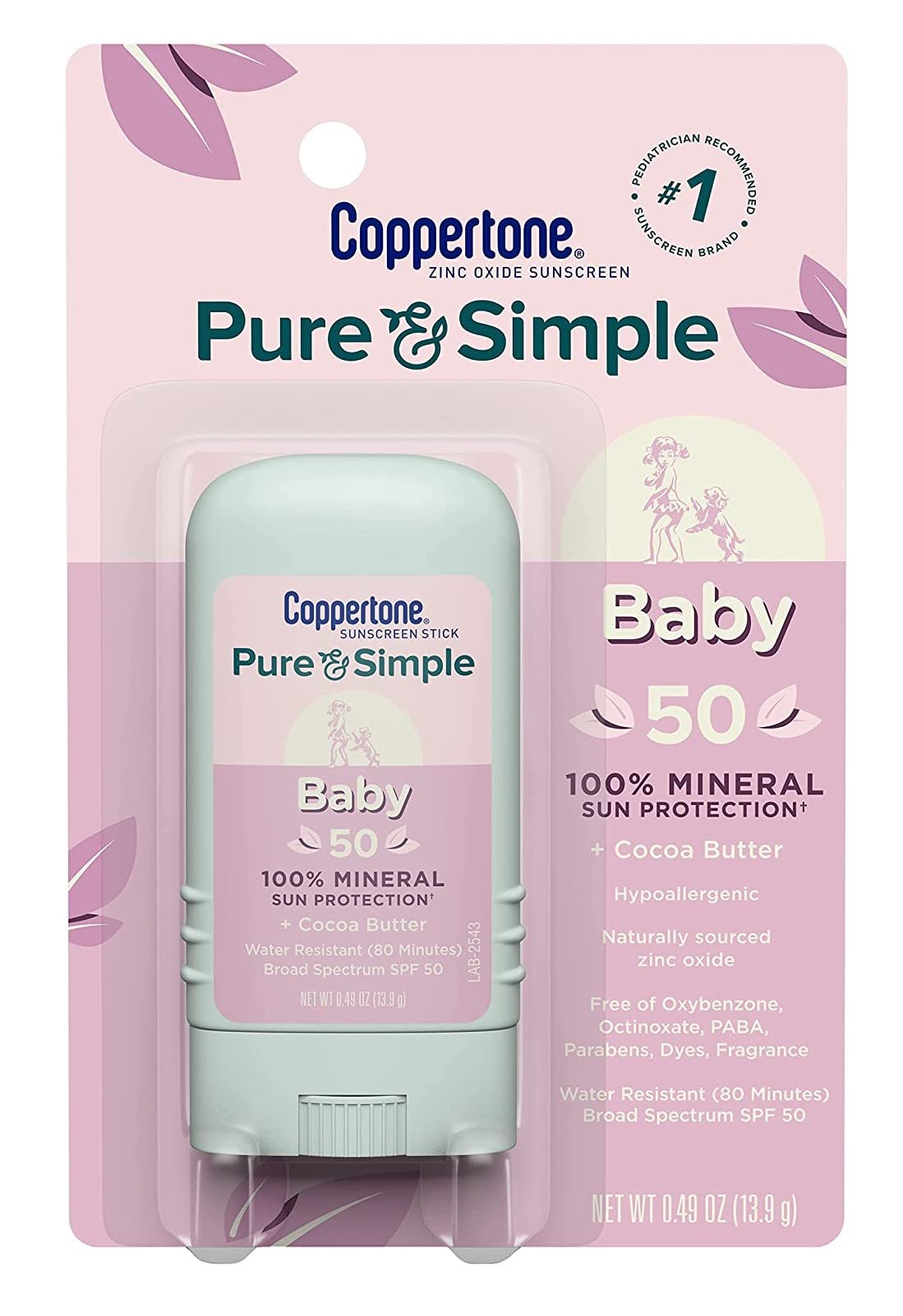 Coppertone Spf#50 Waterbabies Pure & Simple Stick 0.49 Ounce (14ml) (3 Pack)