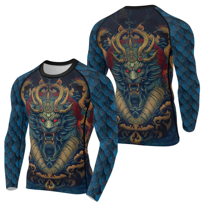 FORMONIES PODDragon Compression Shirt for Men Long Sleeve Baselayer Skin Performance Fit Rash Guard MMA BJJ Jiu Jitsu